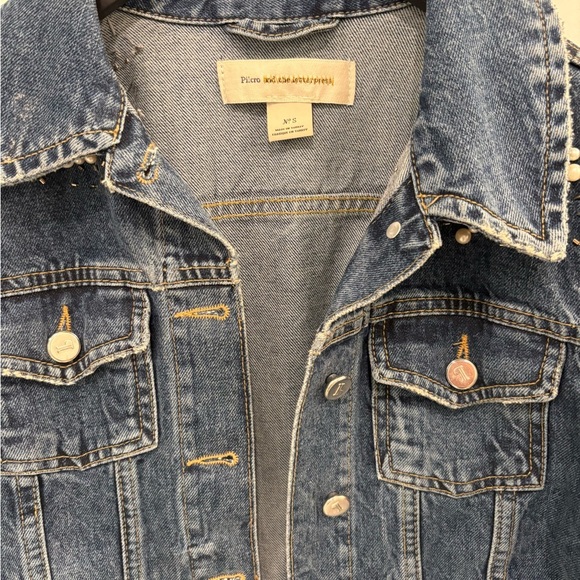 Anthropologie Pilcro Embellished Distressed Denim Trucker Jacket Size Small - Picture 5 of 16